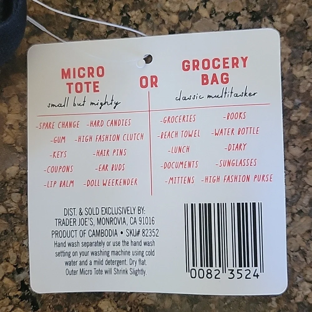 Trader Joe's Micro Tote With Grocery Bag - Picture 5 of 5